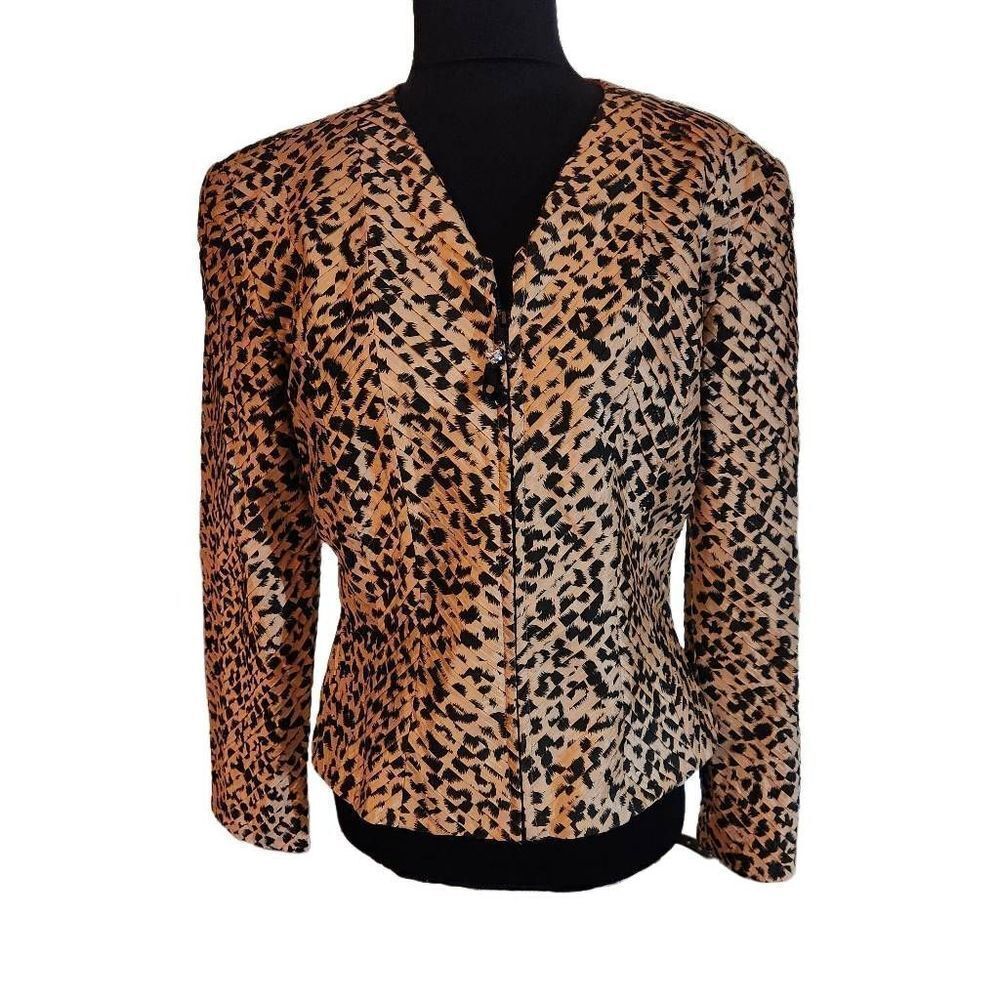 Animal Print V-Neck Women's Blazer Jacket - Tan & Black